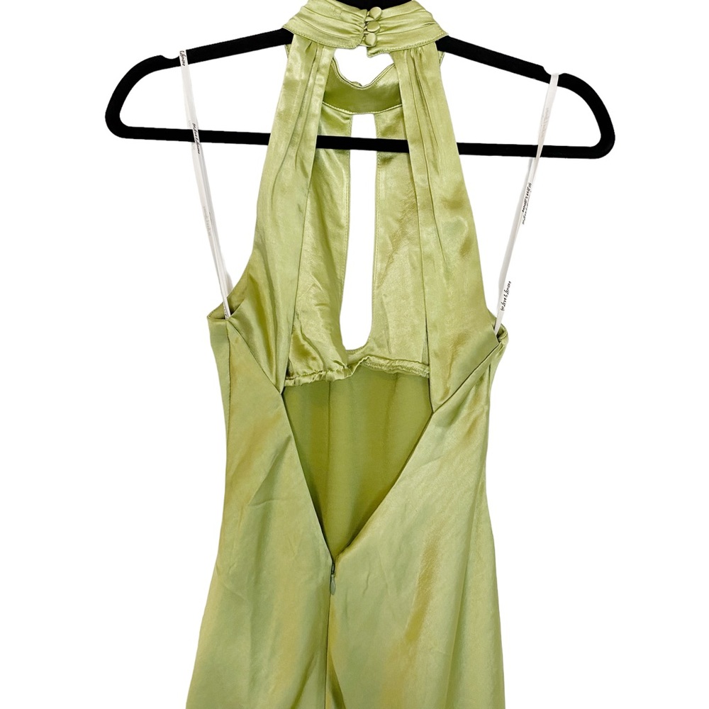 For Love And Lemons Lime Satin Halter Gown with Thigh Slit - Picture 6 of 16